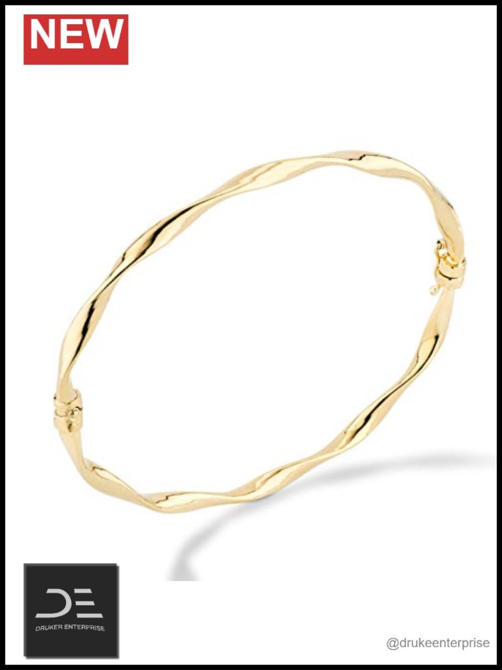 Generic 18K Gold Plated 925 Sterling Silver Oval Twist Hinged Bangle Bracelet